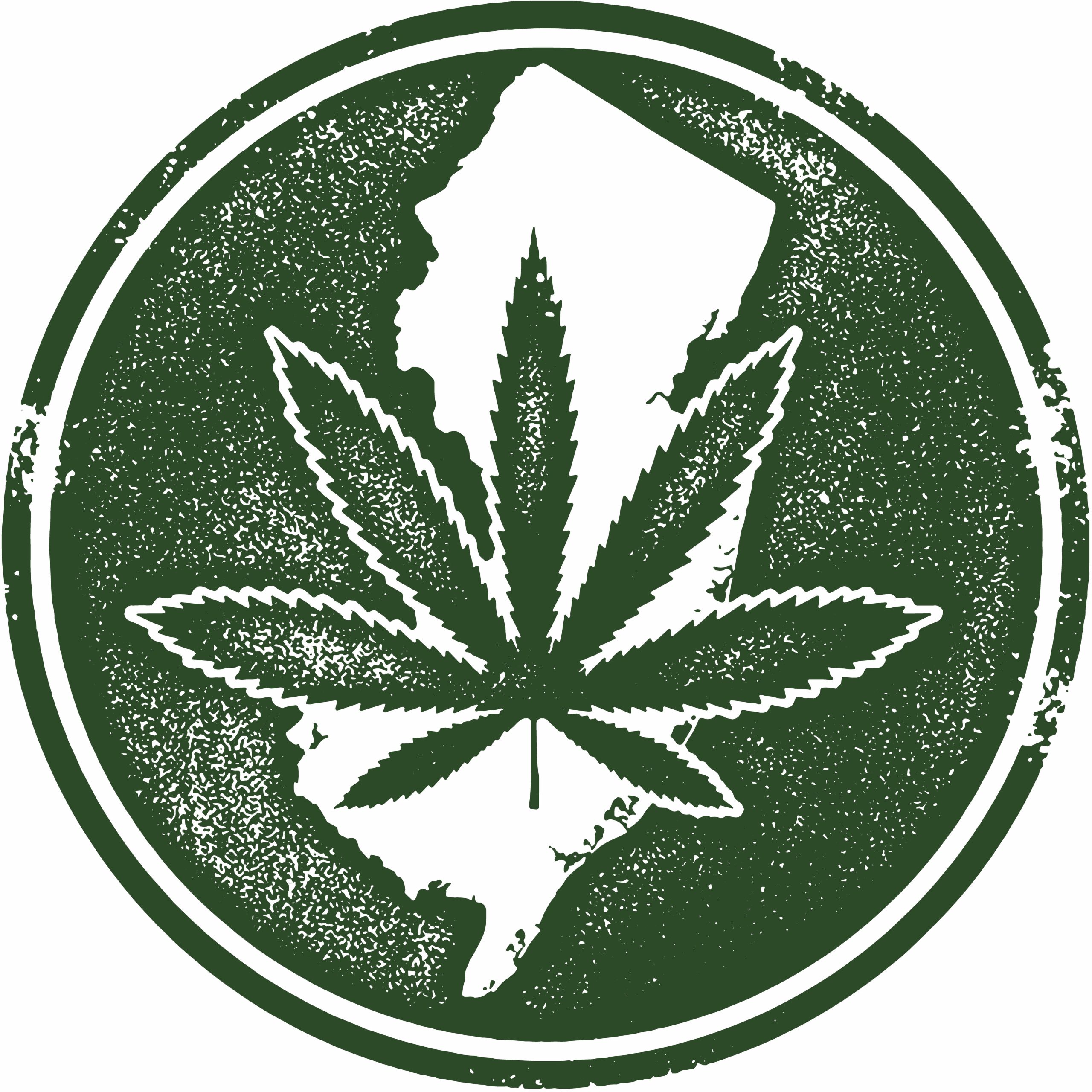 new jersey state outline with cannabis bud on top